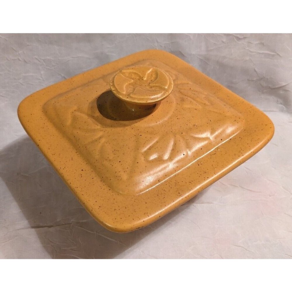 Vtg California Pottery Lid Dish L66 Yellow Gold Mid Century Speckled MCM Snack - Picture 16 of 16